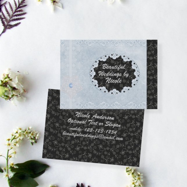 Chic Blue & Black Wedding Pro Business Card Visitenkarte (Von Creator hochgeladen)