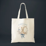 Chic Blue Bow Spring Floral Bunny Tragetasche<br><div class="desc">This personalized tote bag features a charming watercolor bunny surrounded by delicate spring florals and finished with a soft blue bow. The gentle pastel palette creates a light, elegant design that feels perfect for Easter celebrations while still being beautiful enough to carry all year long. Add a name to create...</div>