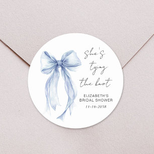 Chic Blue Bow Watercolor Brautparty Runder Aufkleber