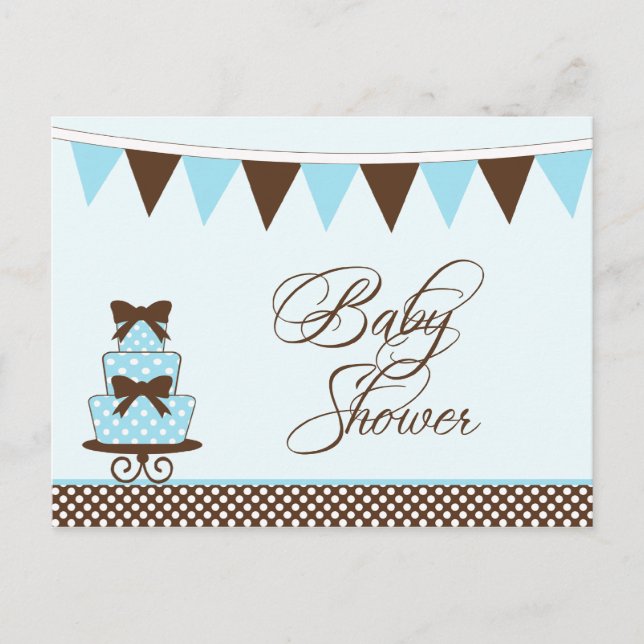 Chic blue + braune Jungs Baby Dusche Einladung (Vorderseite)