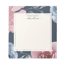 Chic Blue Burgundy Rose Dark Blue Personalisiert Notizblock