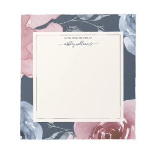 Chic Blue Burgundy Rose Dark Blue Personalisiert Notizblock