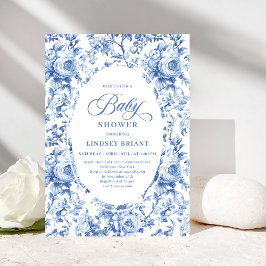 Chic Blue Chinoiserie Toile Baby Shower Invitation Einladung