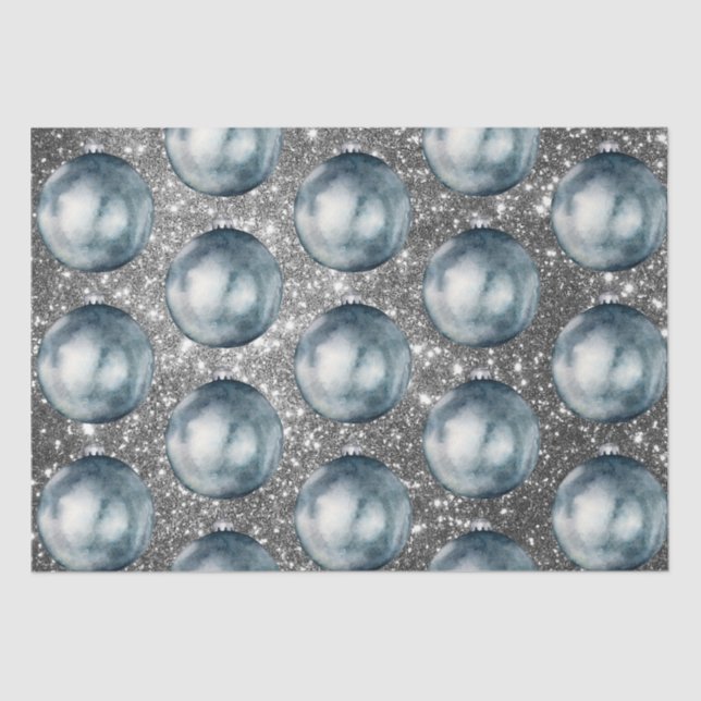 Chic Blue Christmas Balls Silver Glitzern Seidenpapier (Vorderseite)