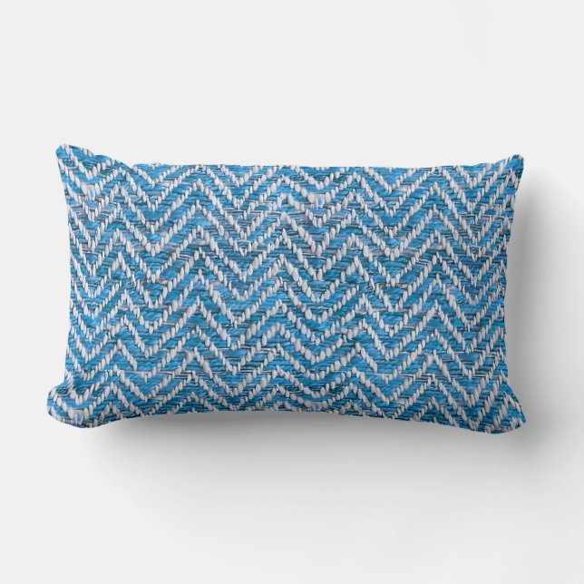 Chic Blue Creme Zickzack Lendenkissen (Vorderseite)