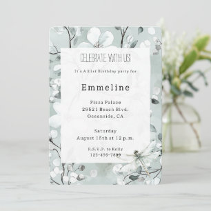 Chic Blue Dragonfly Dream Floral Geburtstag Einladung