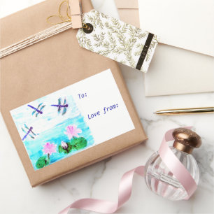 Chic Blue Dragonfly Pink Wasserlilie Pond Rechteckiger Aufkleber