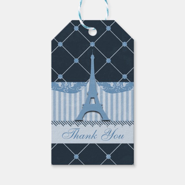 Chic Blue Eiffel Tower Vielen Dank Geschenkanhänger (Vorderseite)