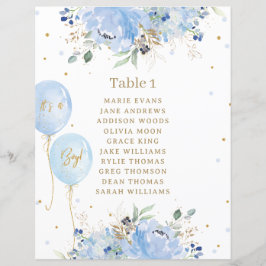 Chic Blue Floral Balloons Babydusche Sign