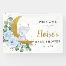Chic Blue Floral Elephant Baby Dusche Hintergrund Banner