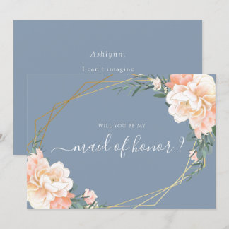 Chic Blue Floral Gold werden Sie meine Trauzeugin  Einladung