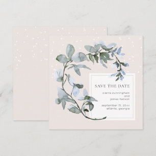 Chic Blue Floral Greenerity Wedding Save the Date
