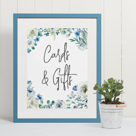 Chic Blue Floral Handgeschriebene Skriptkarten & G Poster