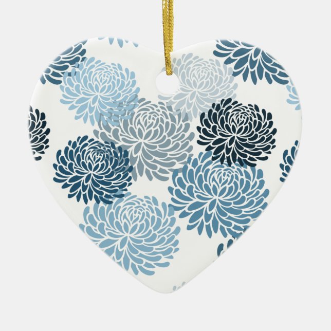 Chic Blue Floral Keramikornament (Vorne)