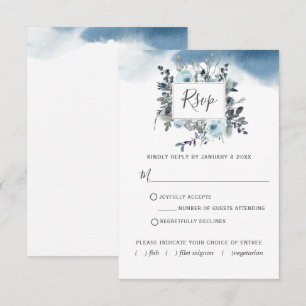 Chic Blue Floral mit/aus Mahlzeiten Wasserfarbe RSVP Karte