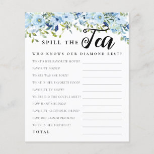 Chic Blue Floral Spill The Tee Brautparty Game