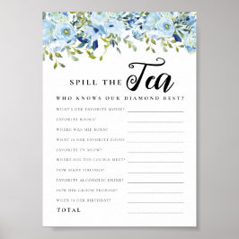 Chic Blue Floral Spill The Tee Brautparty Game Poster