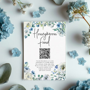 Chic Blue Floral Spring Wedding Honeymoon Fund Begleitkarte