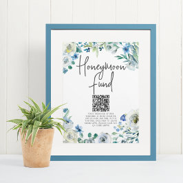 Chic Blue Floral Spring Wedding Honeymoon Fund Poster