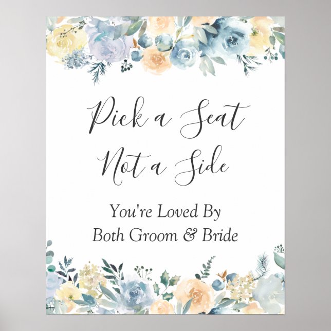 Chic Blue Floral Wedding Zeremonie Wählen Sie ein  Poster (Vorne)