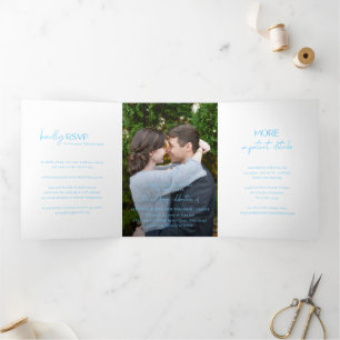 Chic Blue Foto Moderne Hochzeit Dreifach Gefaltete Einladung
