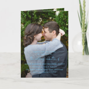 Chic Blue Foto Moderne Hochzeit Einladung