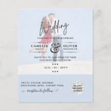 Chic Blue Foto Wedding Invite QR Code Rett Datum