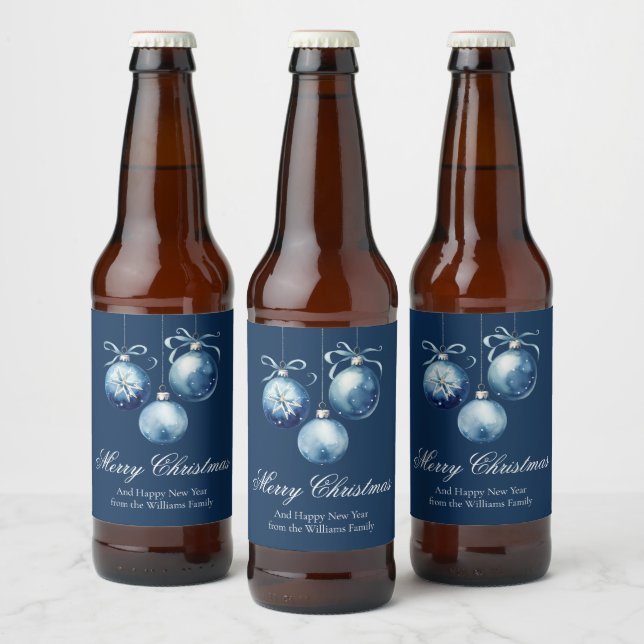 Chic Blue Frohe Weihnachtsschmuck individuell ange Bierflaschenetikett (Flaschen)