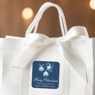 Chic Blue Frohe Weihnachtsschmuck individuell ange Quadratischer Aufkleber
