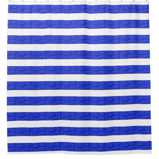 Chic Blue Geometric Stripes Duschvorhang (Vorderseite)