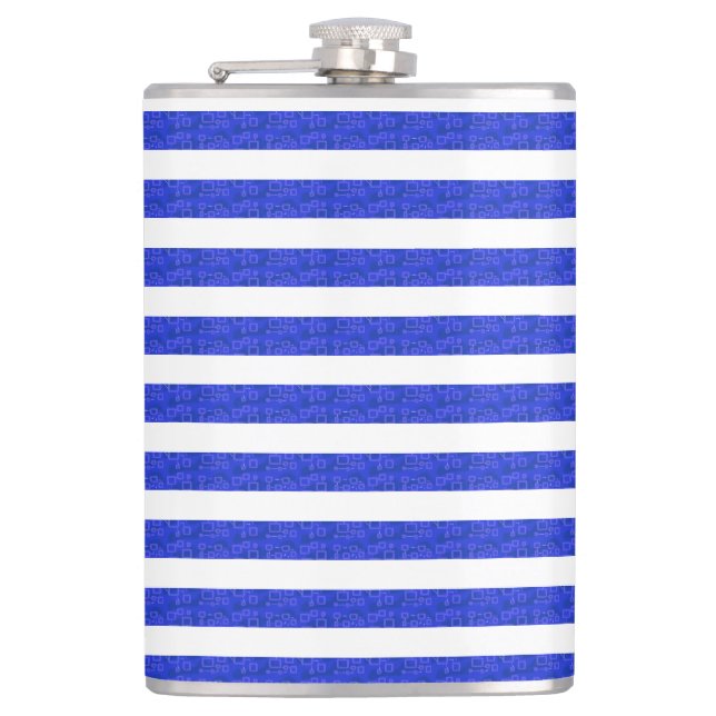 Chic Blue Geometric Stripes Flachmann (Vorderseite)