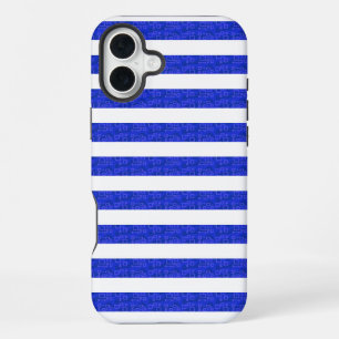 Chic Blue Geometric Stripes iPhone 16 Plus Hülle