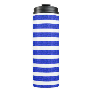 Chic Blue Geometric Stripes Thermal Tumbler Thermosbecher