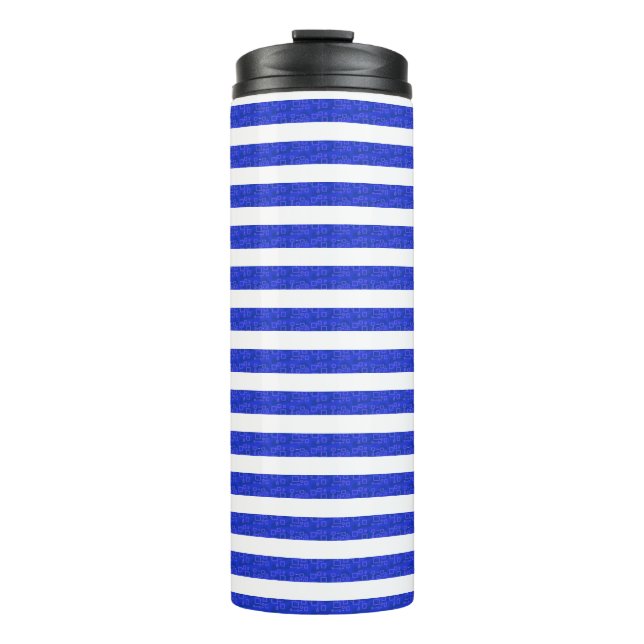 Chic Blue Geometric Stripes Thermosbecher (Vorderseite)