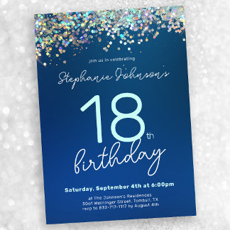 Chic Blue Glitzer 18. Geburtstagsparty Einladung