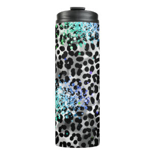 *~* Chic Blue Glitzer Animal Leopard Spots QR Thermosbecher