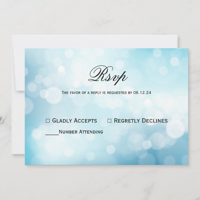 Chic Blue Glitzer Bokeh Light Wedding Rsvp Einladung (Vorderseite)