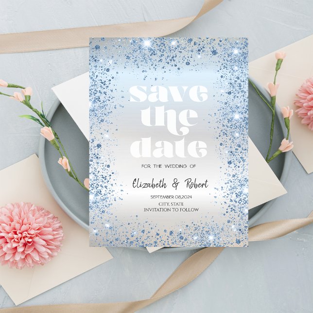 Chic Blue Glitzer Dust Confetti Save the Date (Von Creator hochgeladen)