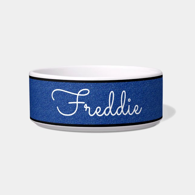 Chic Blue Glitzer Maßgeschneiderte Katzenschale Napf (Vorderseite)