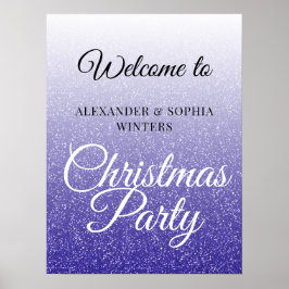 Chic Blue Glitzer Ombre Party Willkommen Poster