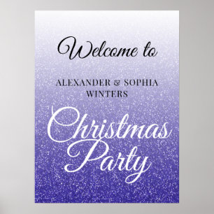 Chic Blue Glitzer Ombre Party Willkommen Poster