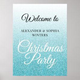 Chic Blue Glitzer Ombre Party Willkommen Poster