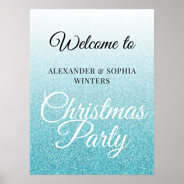 Chic Blue Glitzer Ombre Party Willkommen Poster (Vorne)