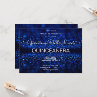 Chic Blue Glitzer Quinceañera Party Einladung