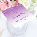 Chic Blue Glitzer Tropfen 30. Geburtstag Party Rechteckiger Pappuntersetzer<br><div class="desc">Diese schicken Party-Untersetzer aus dem 30. Jahrhundert verfügen über einen funkelnd Glitzer-lila-Tropfen-Rahmen und einen lila Hintergrund. Personalisieren Sie sie mit dem Ehrengast in lila Handschrift,  mit ihrem Geburtstag und Datum unten in Sans Serif Schriftart.</div>
