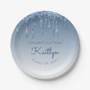 Chic Blue Glitzer Tropfen Graduation Party Pappteller