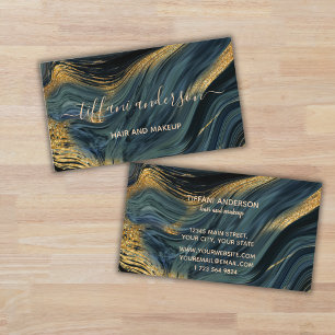 Chic Blue Gold Glitzer Marble Agate Makeup Artists Visitenkarte