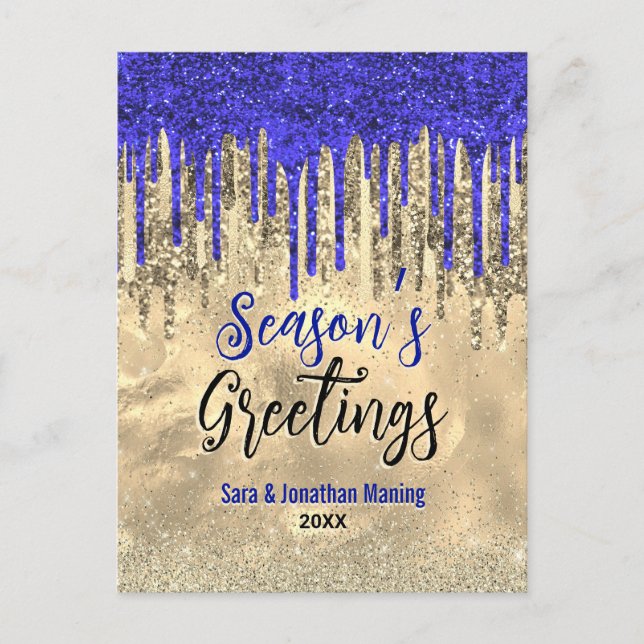 Chic Blue Gold Glitzer Tropfen Weihnachten Neues J Postkarte (Vorderseite)