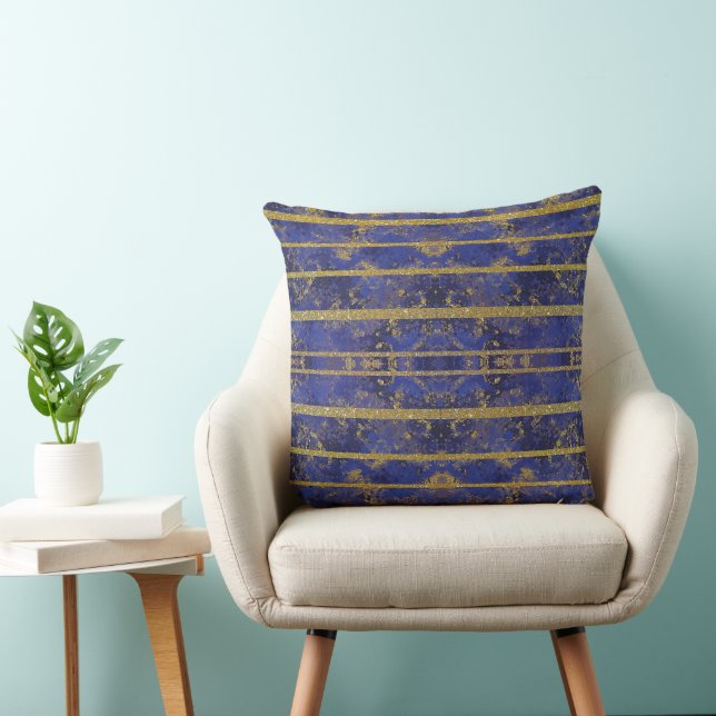 Chic Blue Gold Glitzern Kissen (Stuhl )