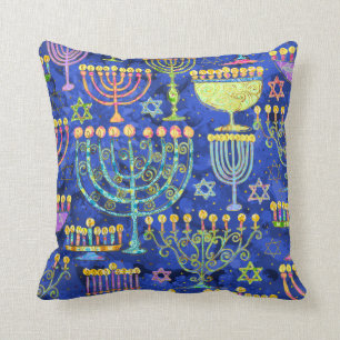 Chic Blue Gold Menorah Star von David Hanukkah Kissen
